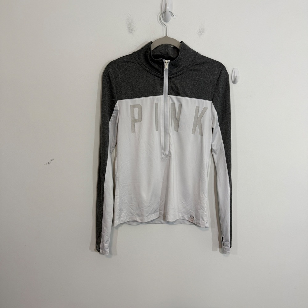 Victorias Secret Pink Womens Pullover M White Ultimate Half Zip Activewear